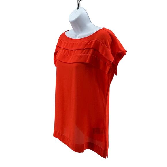 Banana Republic Blouse WMNS S Orange Short Sleeve Ruffle Layered Cap Sleeve Top - Picture 4 of 8